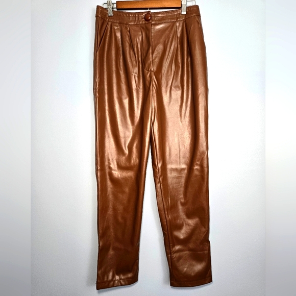 Princess Polly Love Club Vegan Faux Leather High Rise Pants Brown Size‎ 8 - Picture 1 of 13